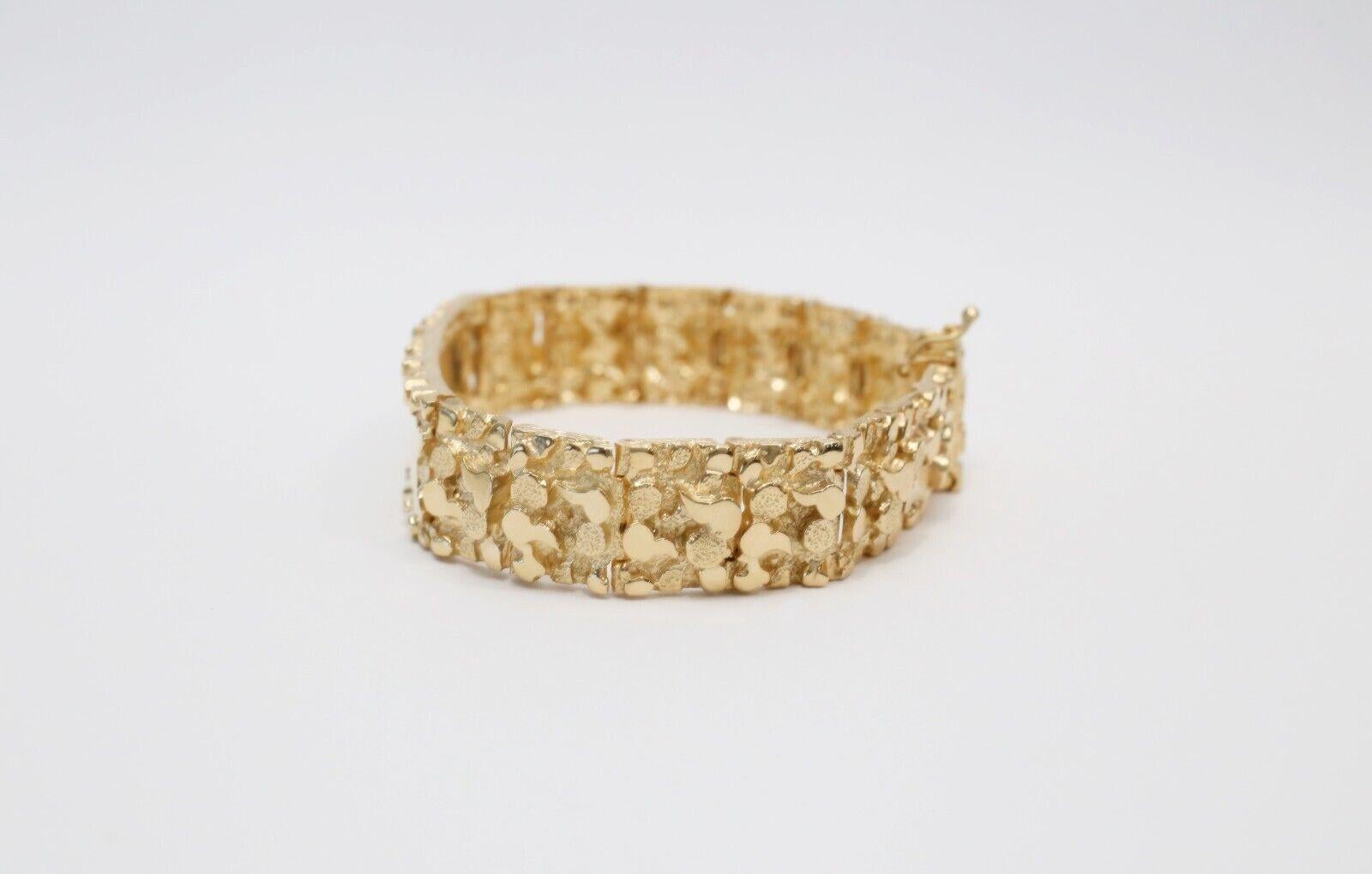 Solid 14k Yellow Gold Nugget ID Bracelet, 7.5 inches - 64.7g In Excellent Condition In Providence, RI
