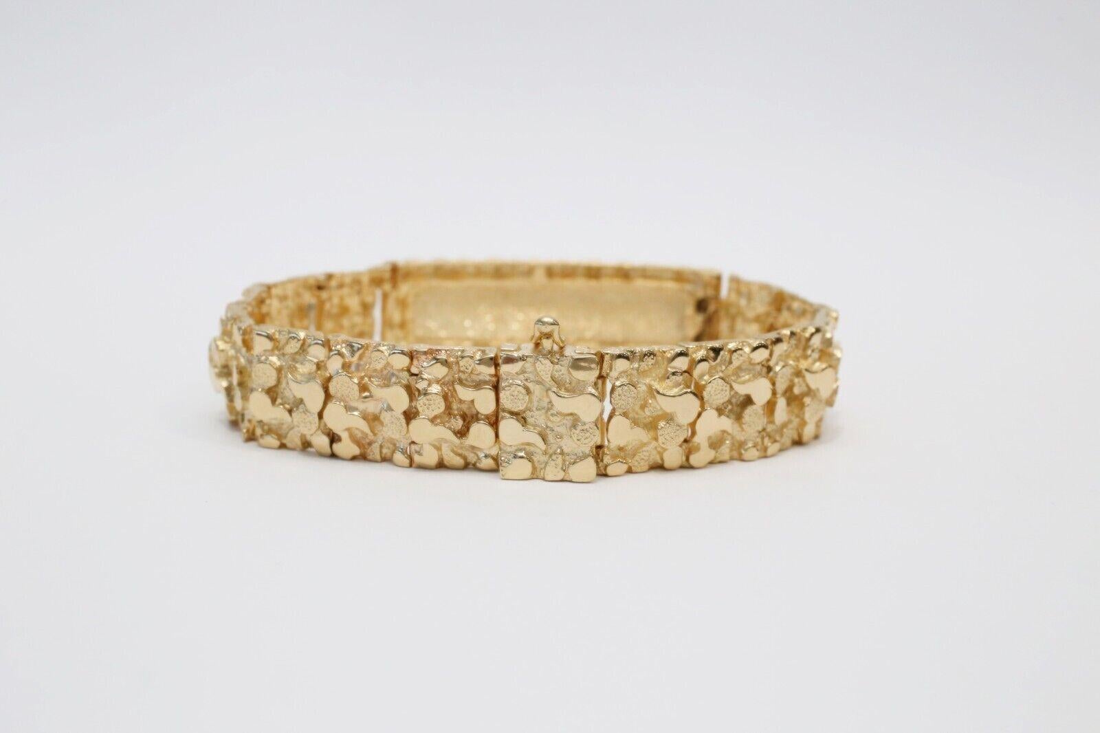 Women's or Men's Solid 14k Yellow Gold Nugget ID Bracelet, 7.5 inches - 64.7g