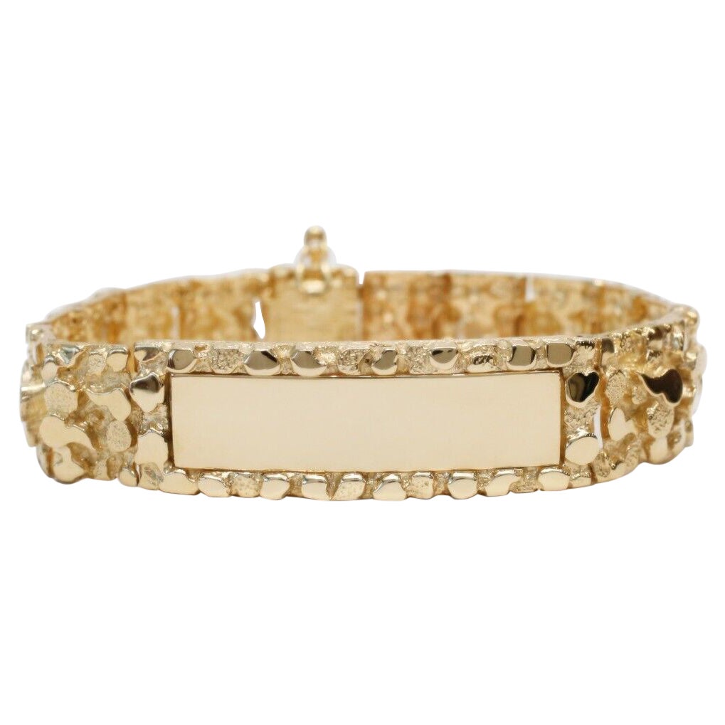Solid 14k Yellow Gold Nugget ID Bracelet, 7.5 inches - 64.7g