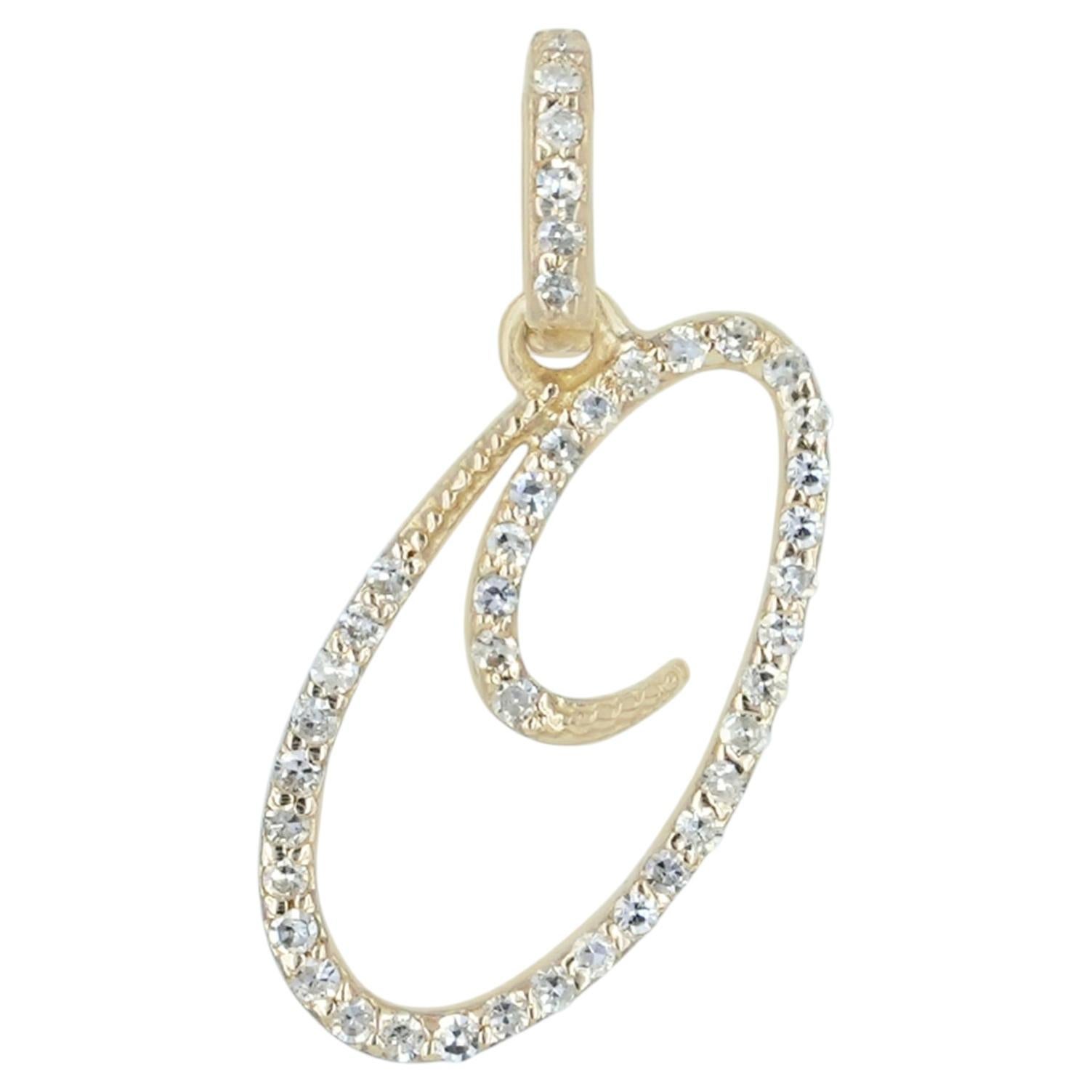 Solid 14k Yellow Gold O Initial Pendant Natural Diamond O Letter Charm Jewelry