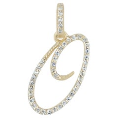 Solid 14k Yellow Gold O Initial Pendant Natural Diamond O Letter Charm Jewelry