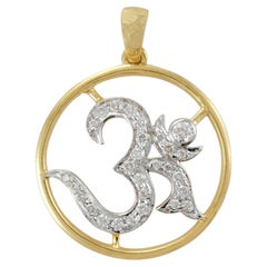 Solid 14k Yellow Gold Om Pendant Natural Diamond Religious Charm Jewelry