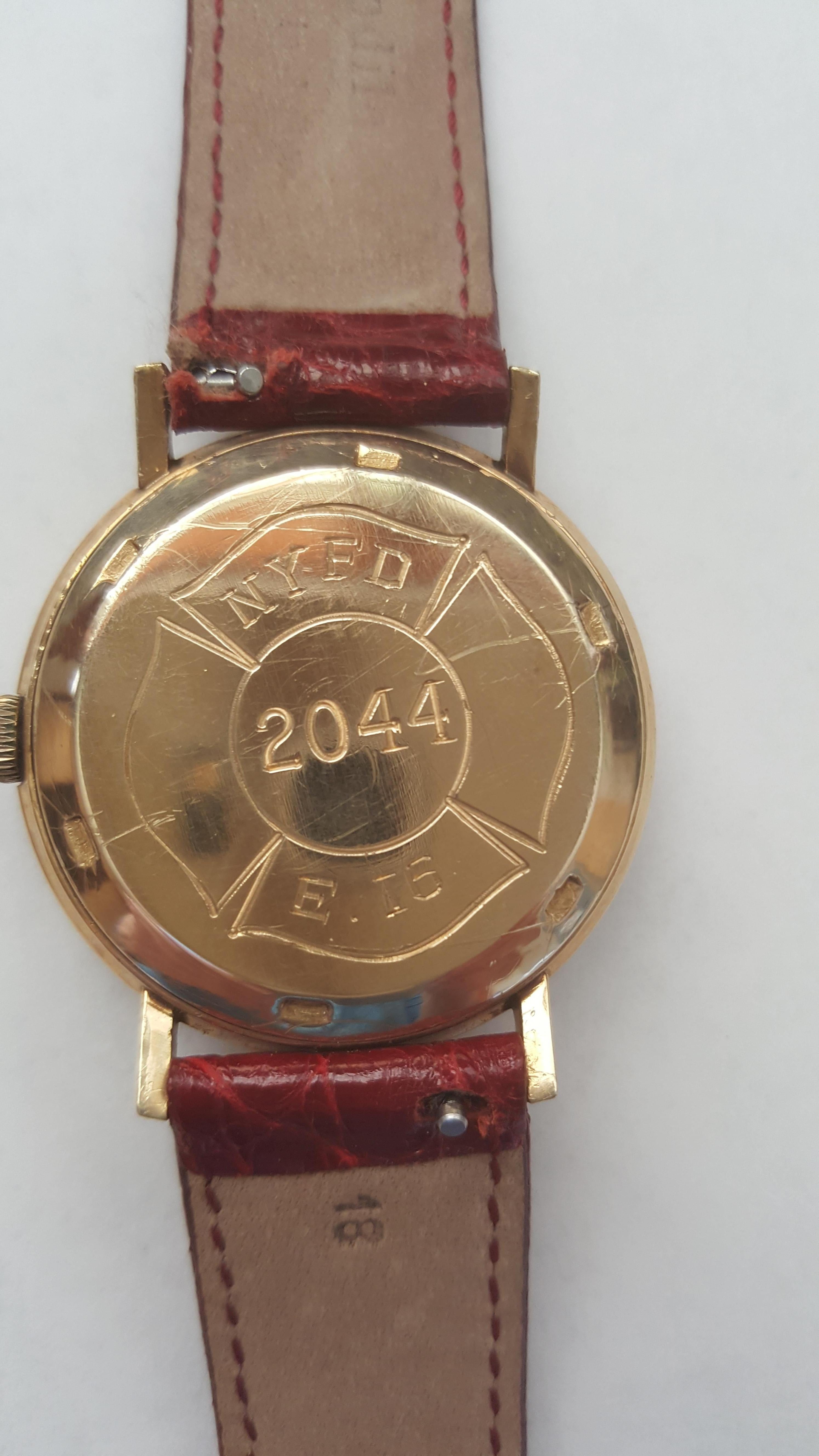 Solid 14 Karat Gold Omega Watch Automatic Engraved New York Fire Dept Vintage 2