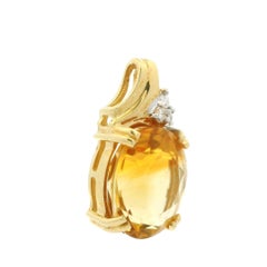 Solid 14k Yellow Gold Oval Citrine & Diamond Slide Charm Pendant