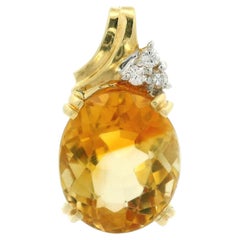 Solid 14k Yellow Gold Oval Citrine & Diamond Slide Charm Pendant