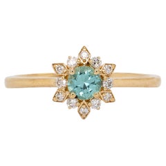 Bague en or jaune 14K Tourmaline Paraiba avec accents de diamants naturels