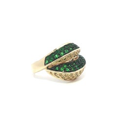 Solid 14k Yellow Gold Pave Brilliant Yellow & Green Stones Wavy Ring