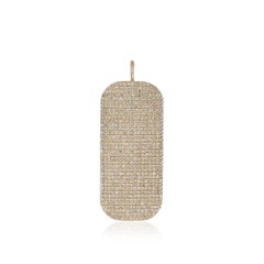 Solid 14k Yellow Gold Pendant Genuine H/Si White Diamond Dog Tag Charm Pendant