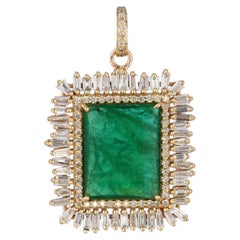 Colgante de oro amarillo macizo de 14 quilates con esmeralda natural y diamante natural