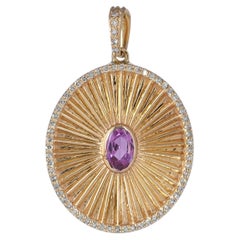 Solid 14k Yellow Gold Pendant Pave Diamond Charm Natural Sapphire Pendant