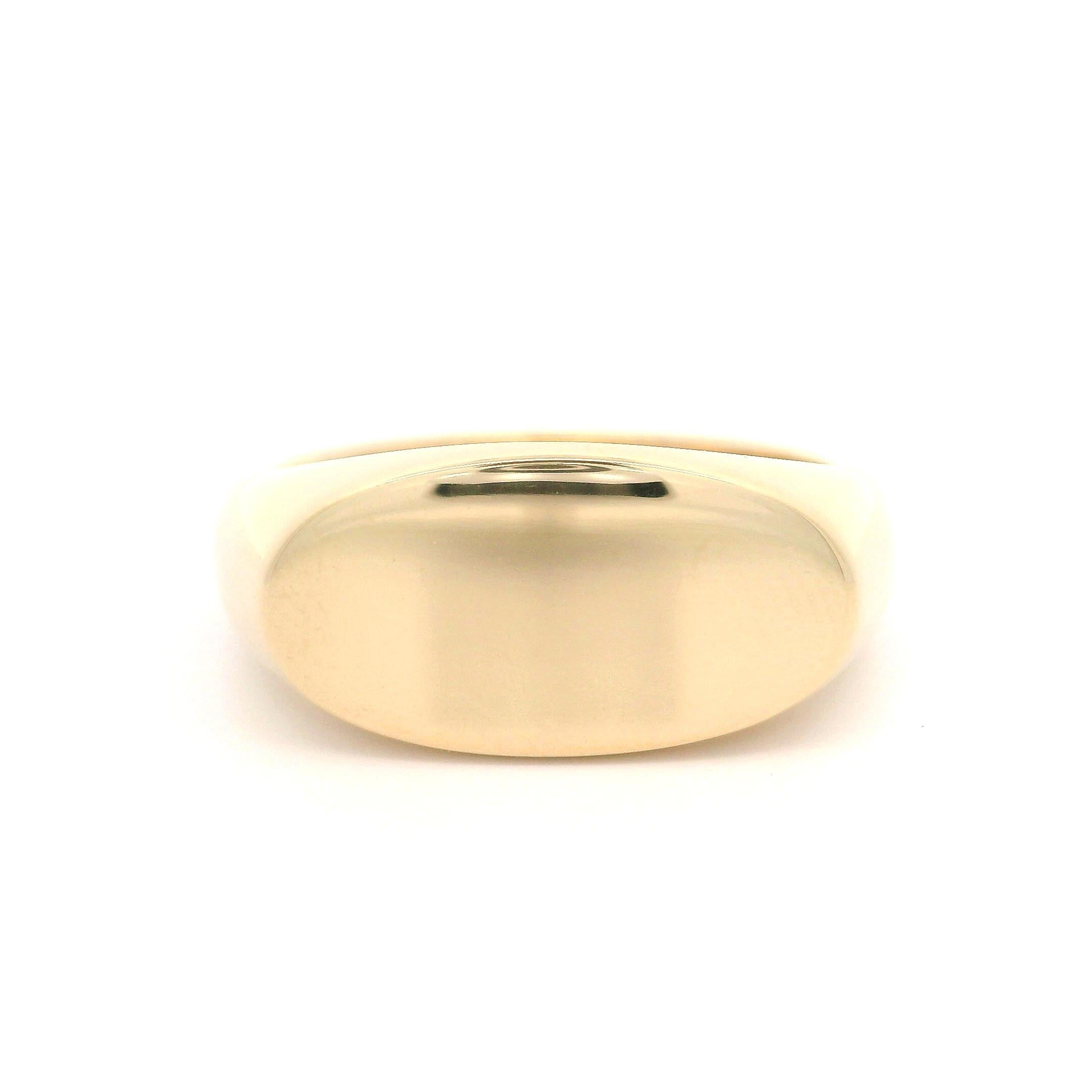 Material: Solid 14k Yellow Gold
Weight: 10.42 Grams
Ring Size: 9.5 ( fitted on finger, please contact us prior to purchase with sizing inquiries)
Ring Width: 9.8mm (0.38