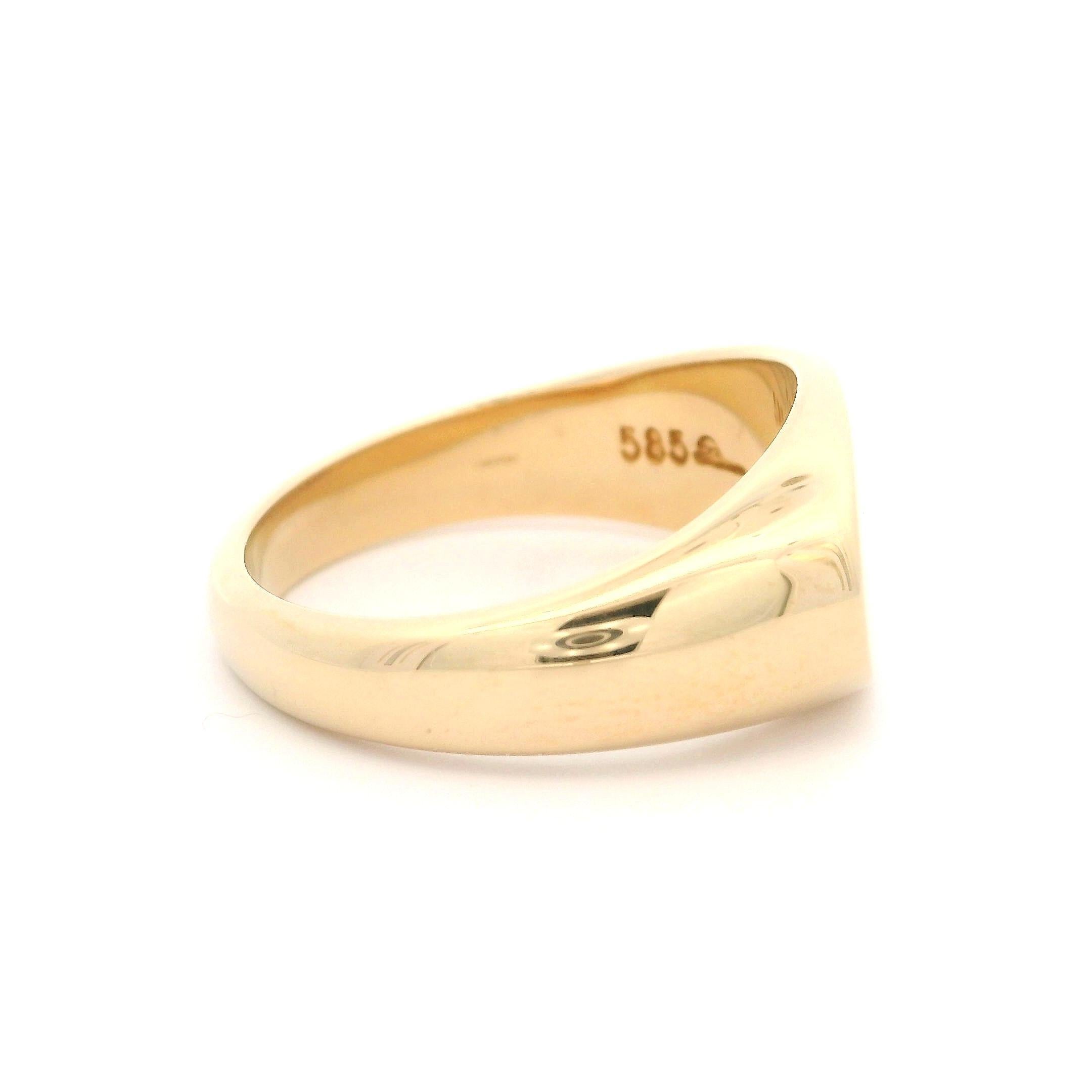 Solid 14k Yellow Gold Polished Engravable Elongated Oval Shape Signet Band Ring For Sale 2