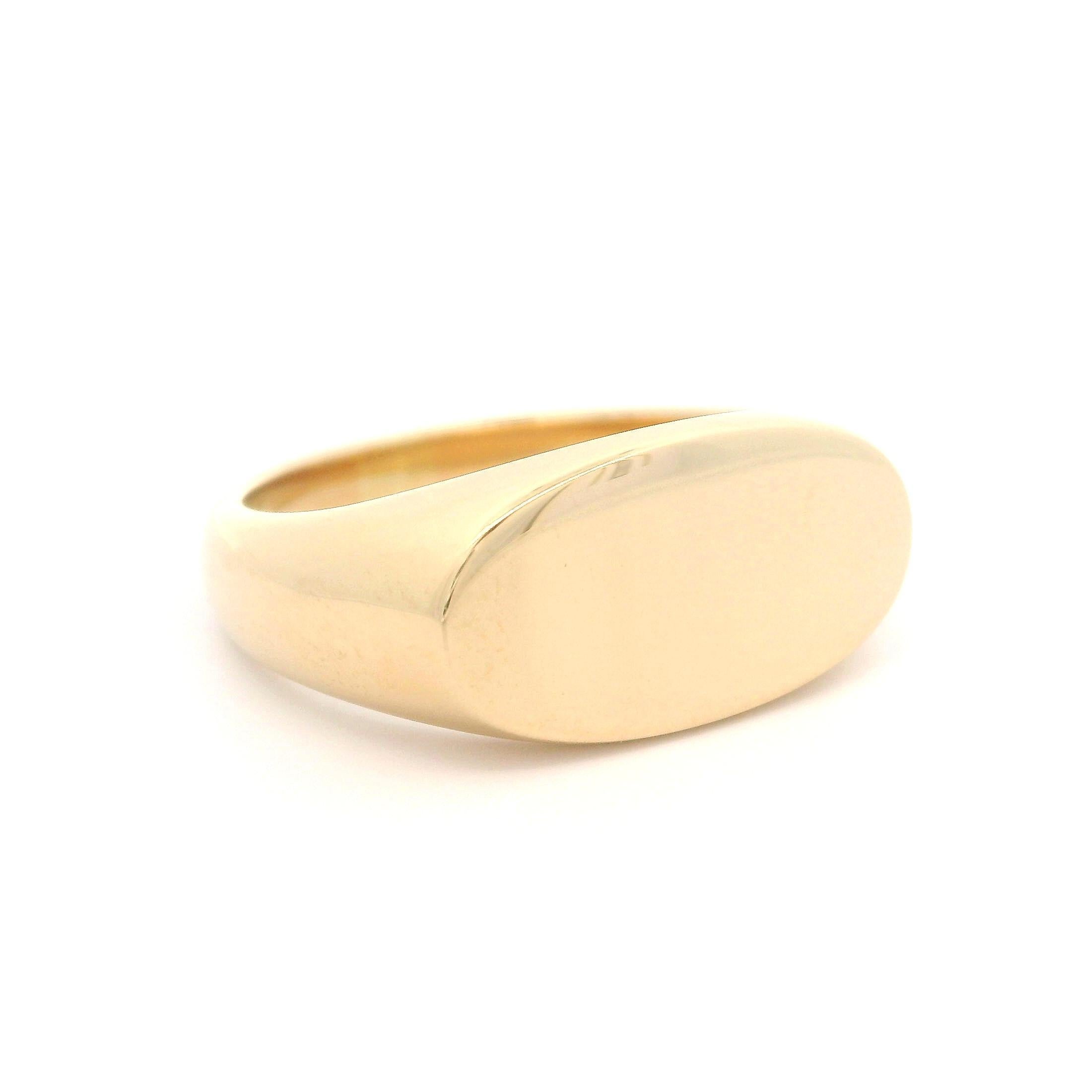 Solid 14k Yellow Gold Polished Engravable Elongated Oval Shape Signet Band Ring For Sale 3
