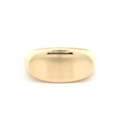 Bague chevalière en or jaune 14k massif poli gravable de forme ovale allongée