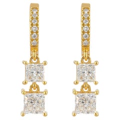 Orecchini a cerchio "huggie" con diamanti naturali taglio princess in oro giallo massiccio 14k