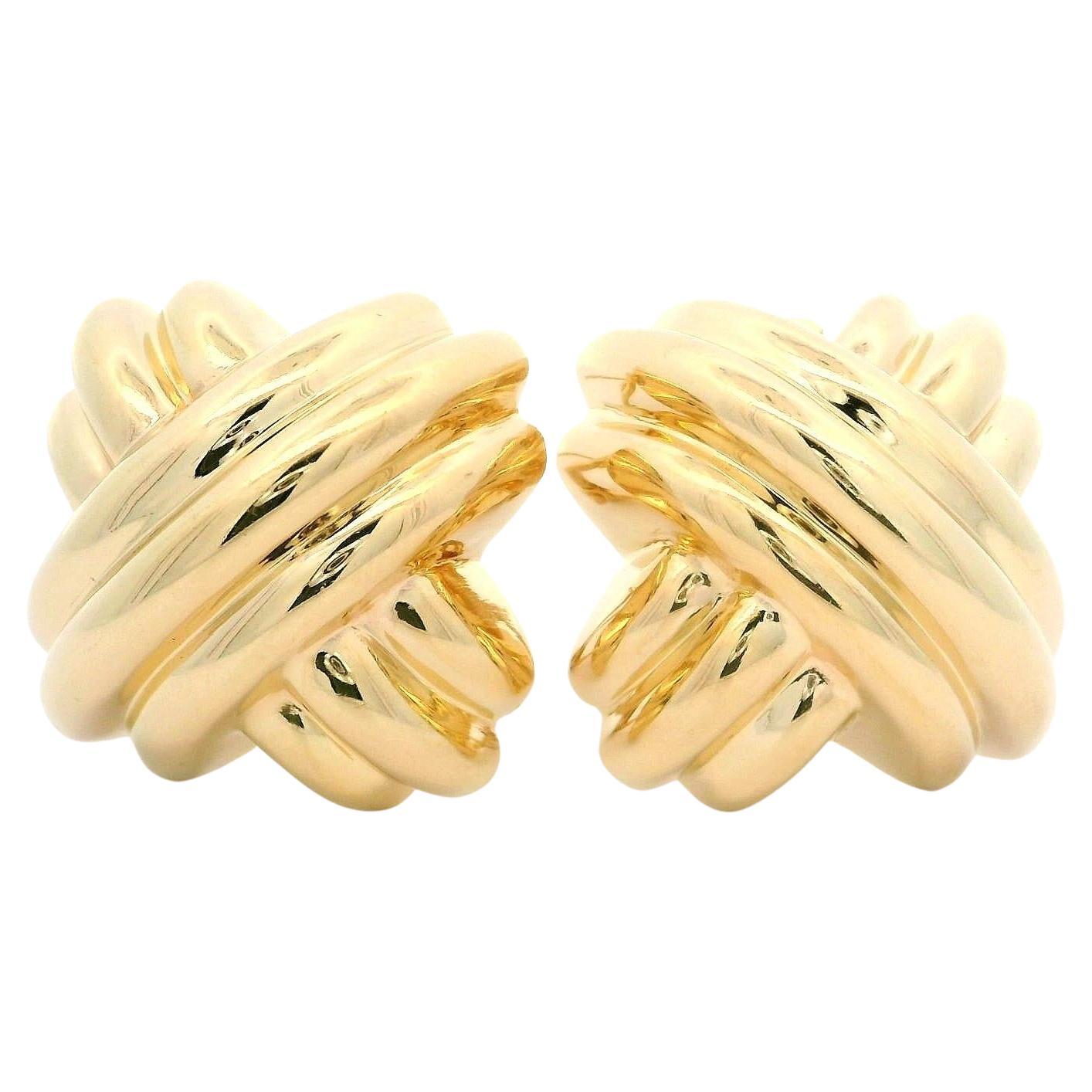 Solid 14k Yellow Gold Puffed Polished Finish X Design Button Earrings