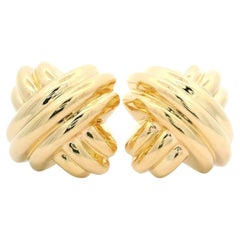 Solid 14k Yellow Gold Puffed Polished Finish X Design Button Earrings