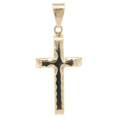 Pendentif croix simple, texturé, à facettes et rainuré, en or jaune massif 14 carats