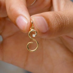 Solid 14K Yellow Gold S Initial Pendant Letter Charm Natural Diamond Jewelry