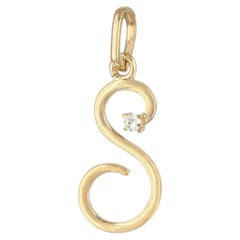 Solid 14K Yellow Gold S Initial Pendant Letter Charm Natural Diamond Jewelry