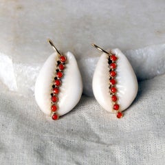 Solid 14k Yellow Gold Shell Charm Pendant Coral Gemstone Handmade Jewelry
