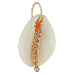 Solid 14k Yellow Gold Shell Charm Pendant Natural Sapphire Fine Jewelry