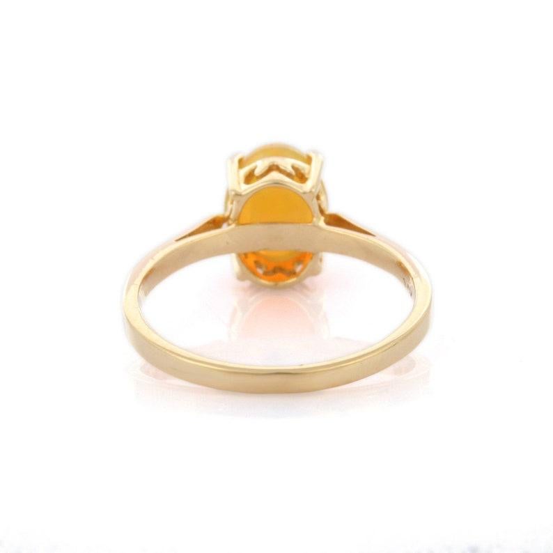 Modern Solid 14k Yellow Gold Solitaire Opal Ring For Sale