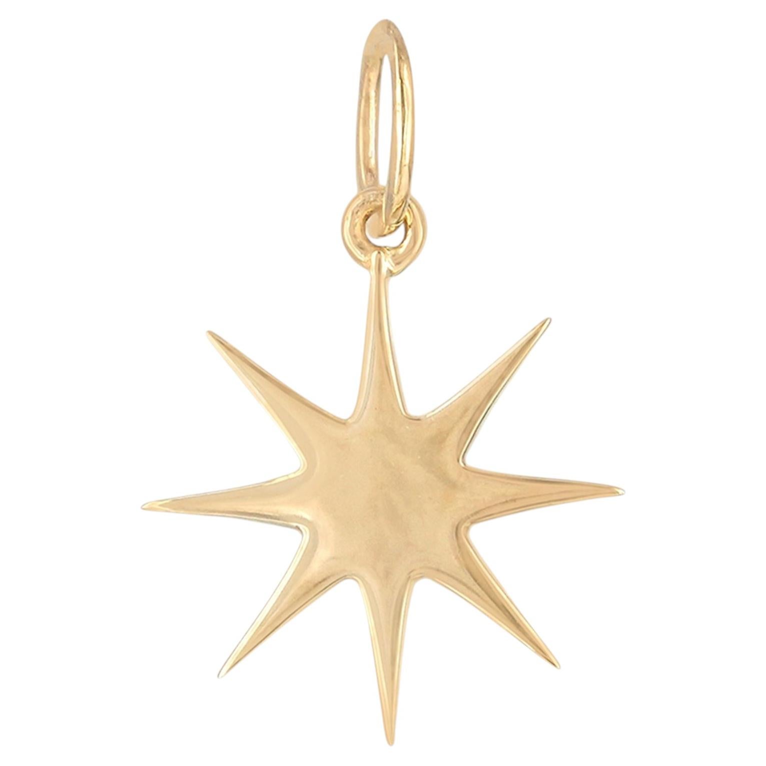 Solid 14k Yellow Gold Star Charm Pendant Handmade Unisex Gift Fine Jewelry For Sale