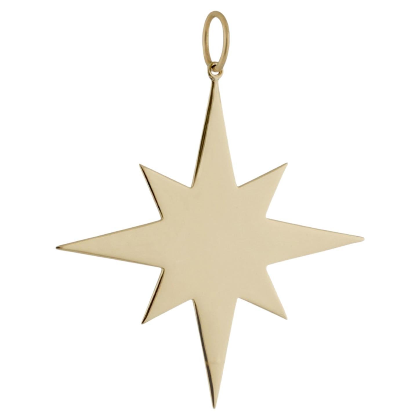 Solid 14k Yellow Gold Star Pendant Handmade Celestial Charm Fine Jewelry