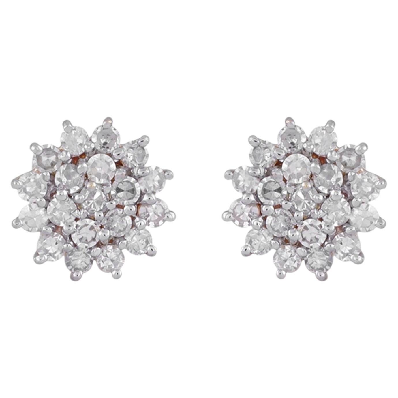 Solid 14k Yellow Gold Stud Genuine H/Si Diamond Earrings Handmade Fine Jewelry For Sale
