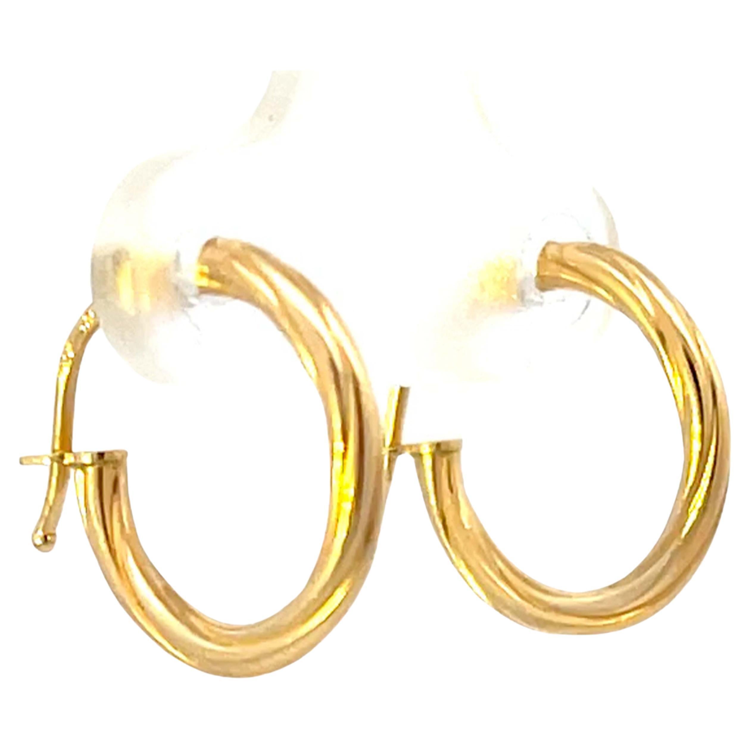 thumbnail image 2 of 14K Gold Diamond Cut Hammered Oval Hoop Earrings – French Lock, Yellow & White 2 of 5