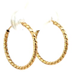Solid 14K Yellow Gold Swirl Hoop Earrings