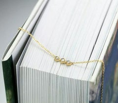 Solid 14k Yellow Gold Three Stone Diamond Necklace