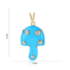 Solid 14k Yellow Gold Turquoise Gemstone Mushroom Pendant Natural Diamond Charm
