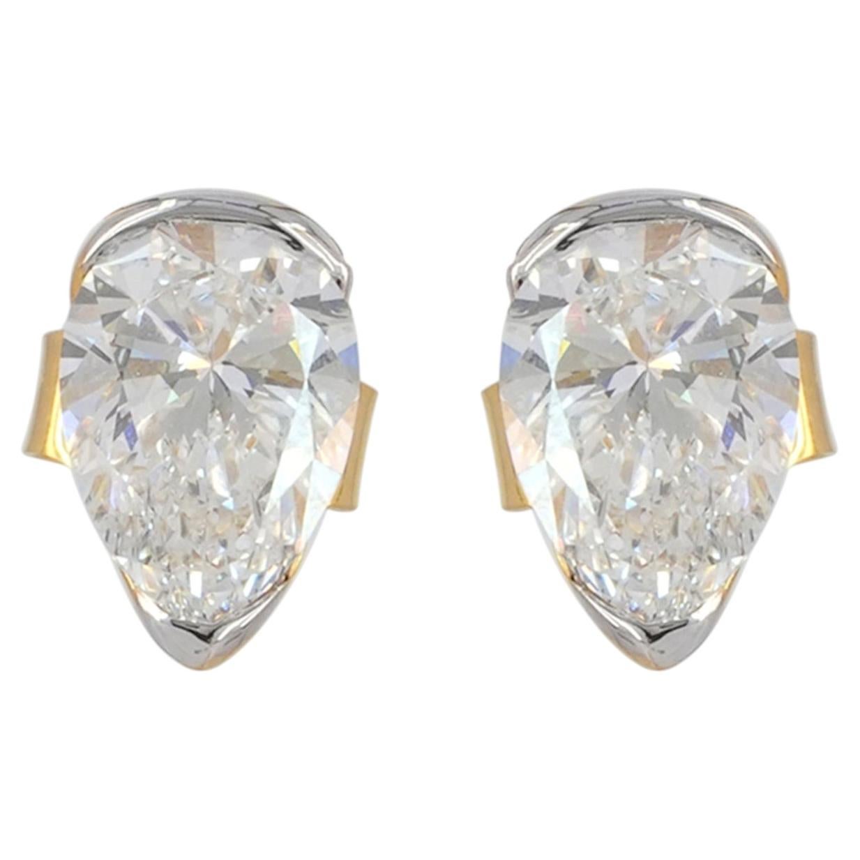 Solid 14k Yellow Gold Two Tone Genuine G/Si White Diamond Studs Earring Jewelry