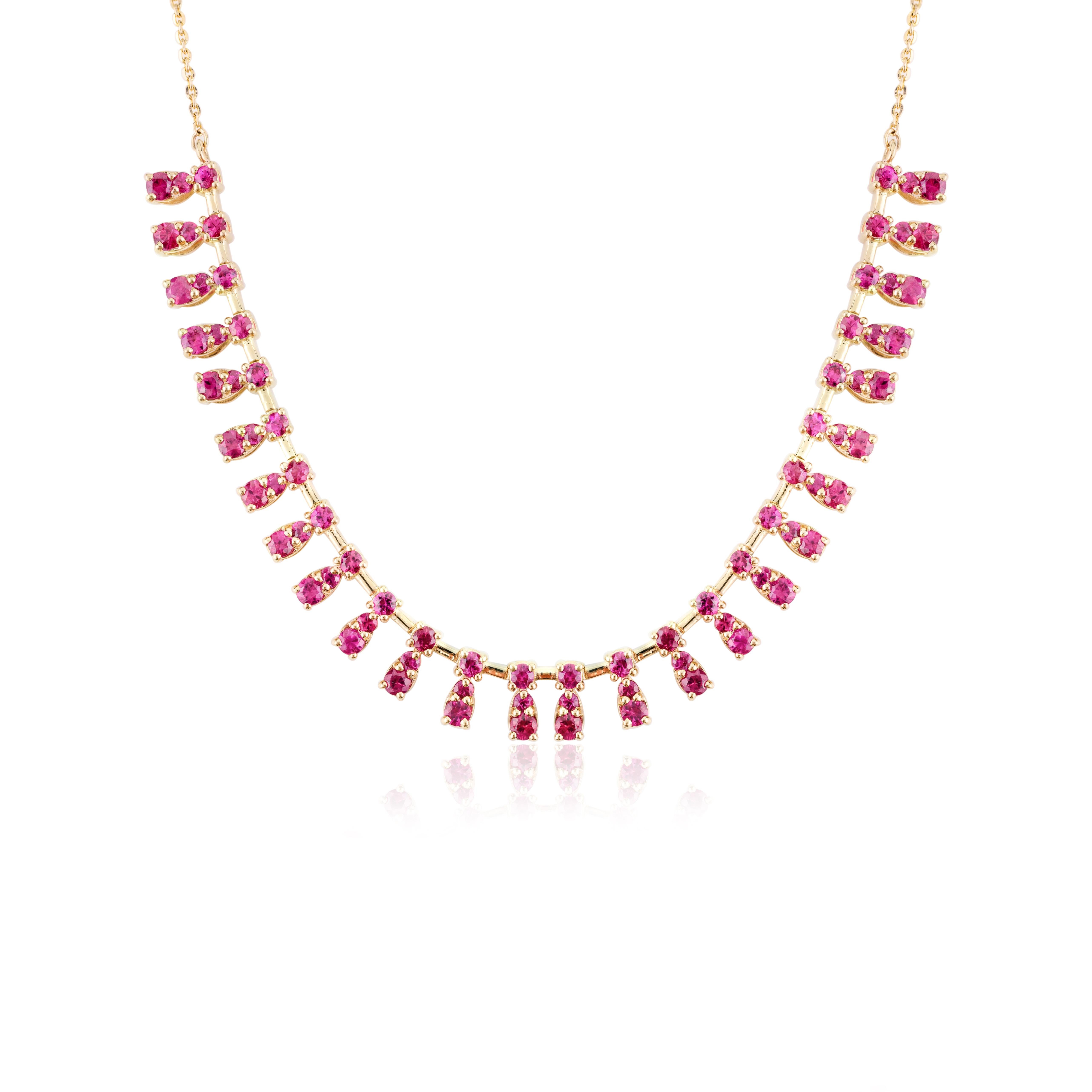 Contemporary Solid 14k Yellow Gold Unique Fine Ruby Choker Necklace Gift for Wedding For Sale