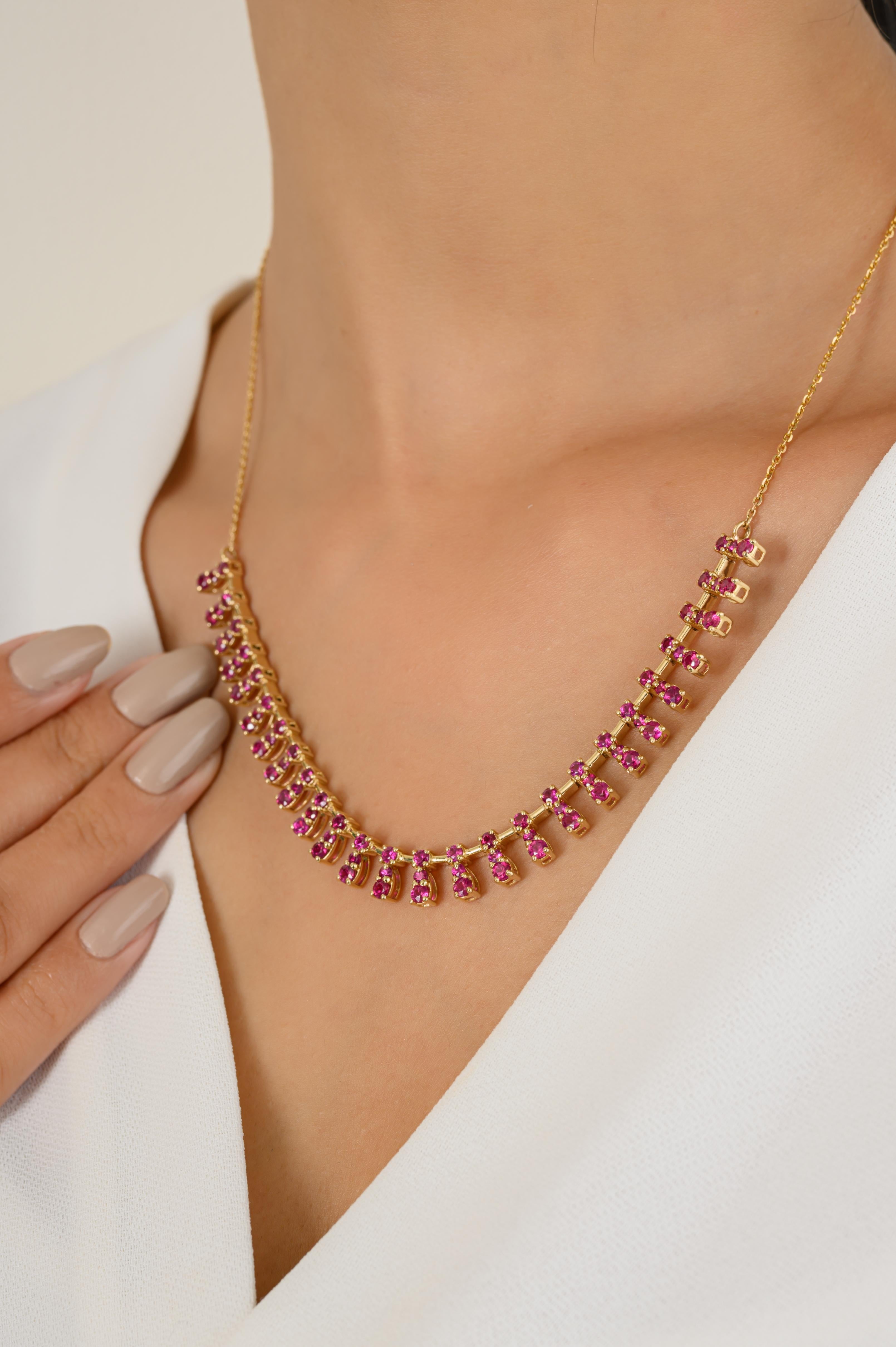Round Cut Solid 14k Yellow Gold Unique Fine Ruby Choker Necklace Gift for Wedding For Sale