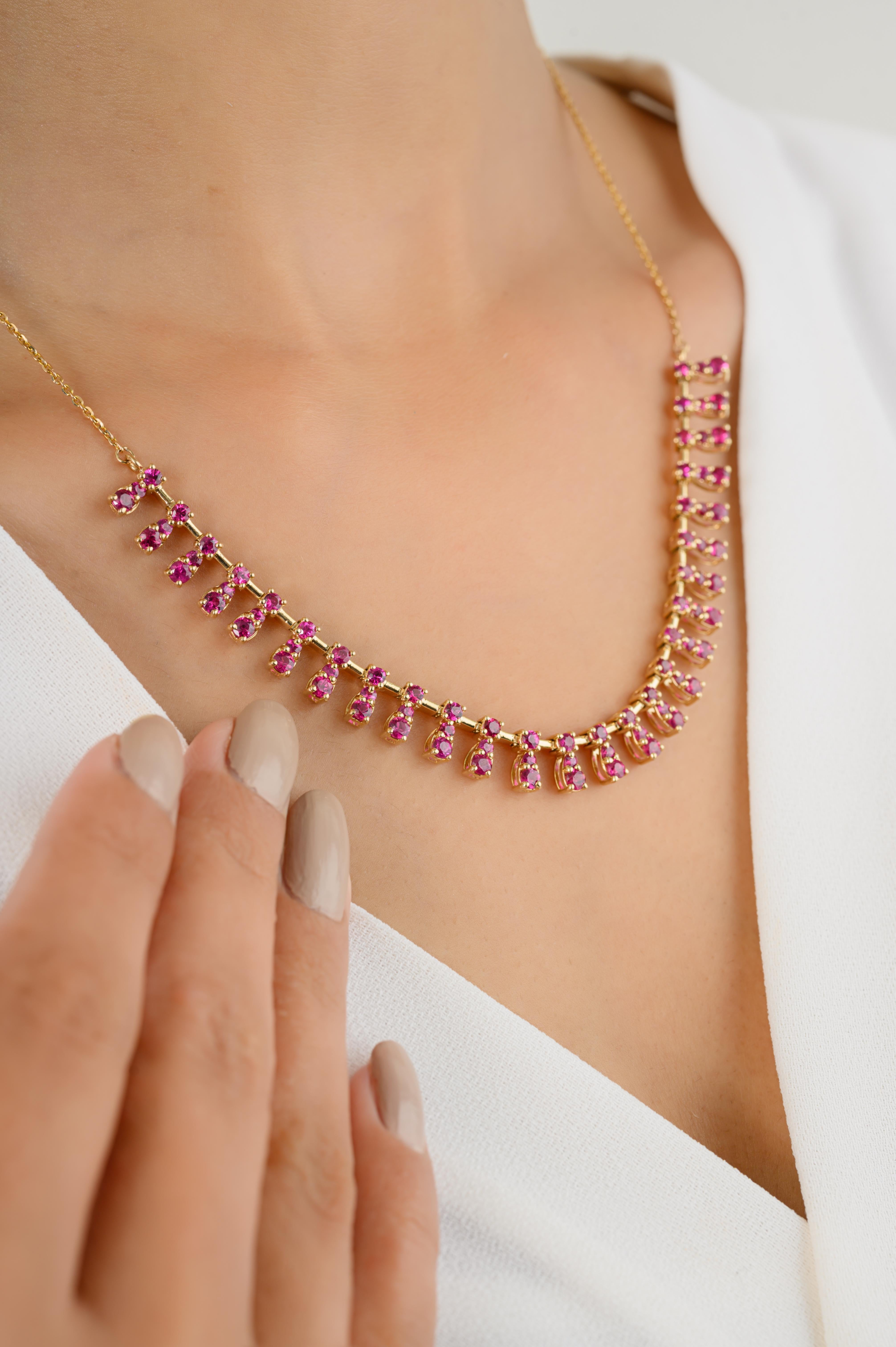 Women's Solid 14k Yellow Gold Unique Fine Ruby Choker Necklace Gift for Wedding For Sale