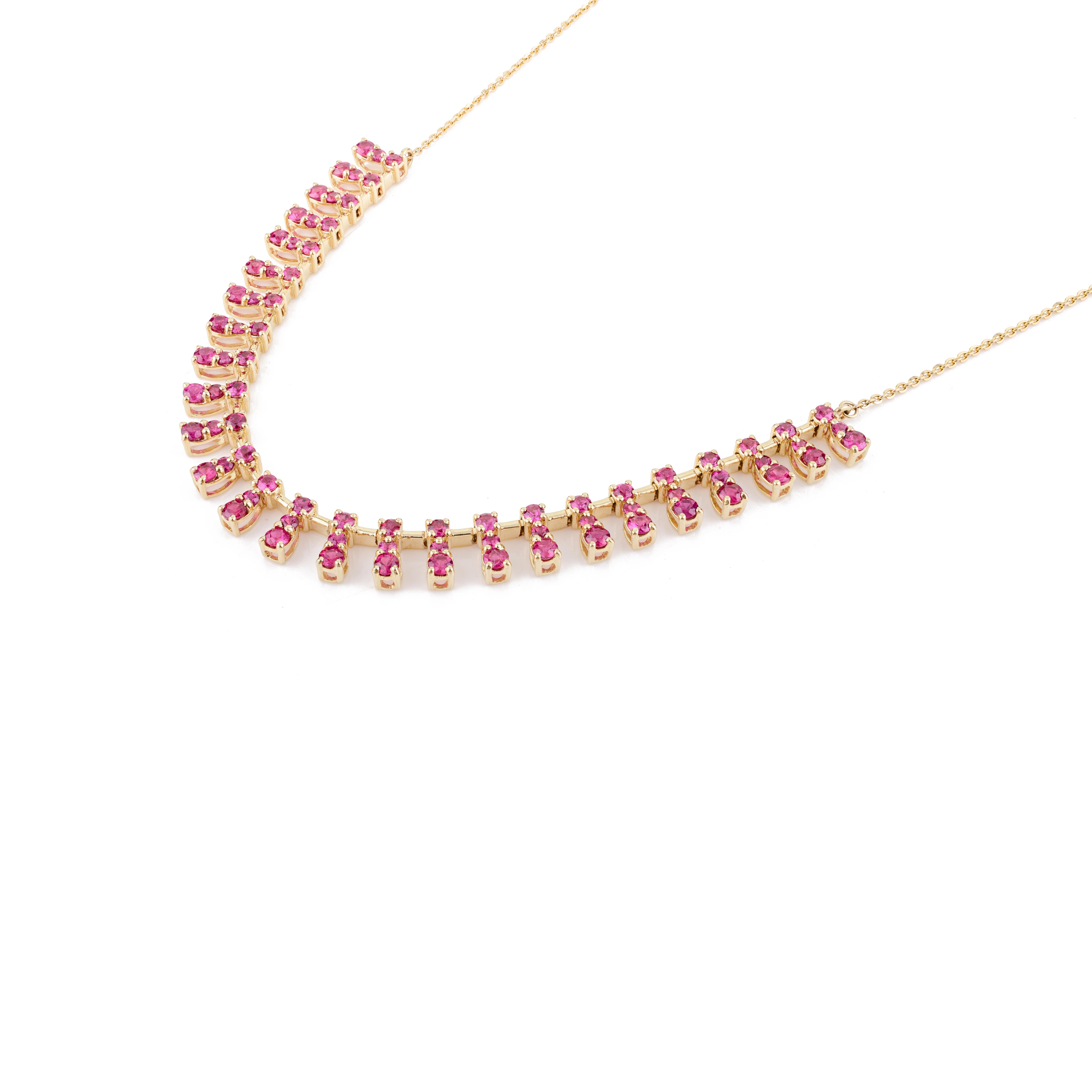 Solid 14k Yellow Gold Unique Fine Ruby Choker Necklace Gift for Wedding For Sale 1
