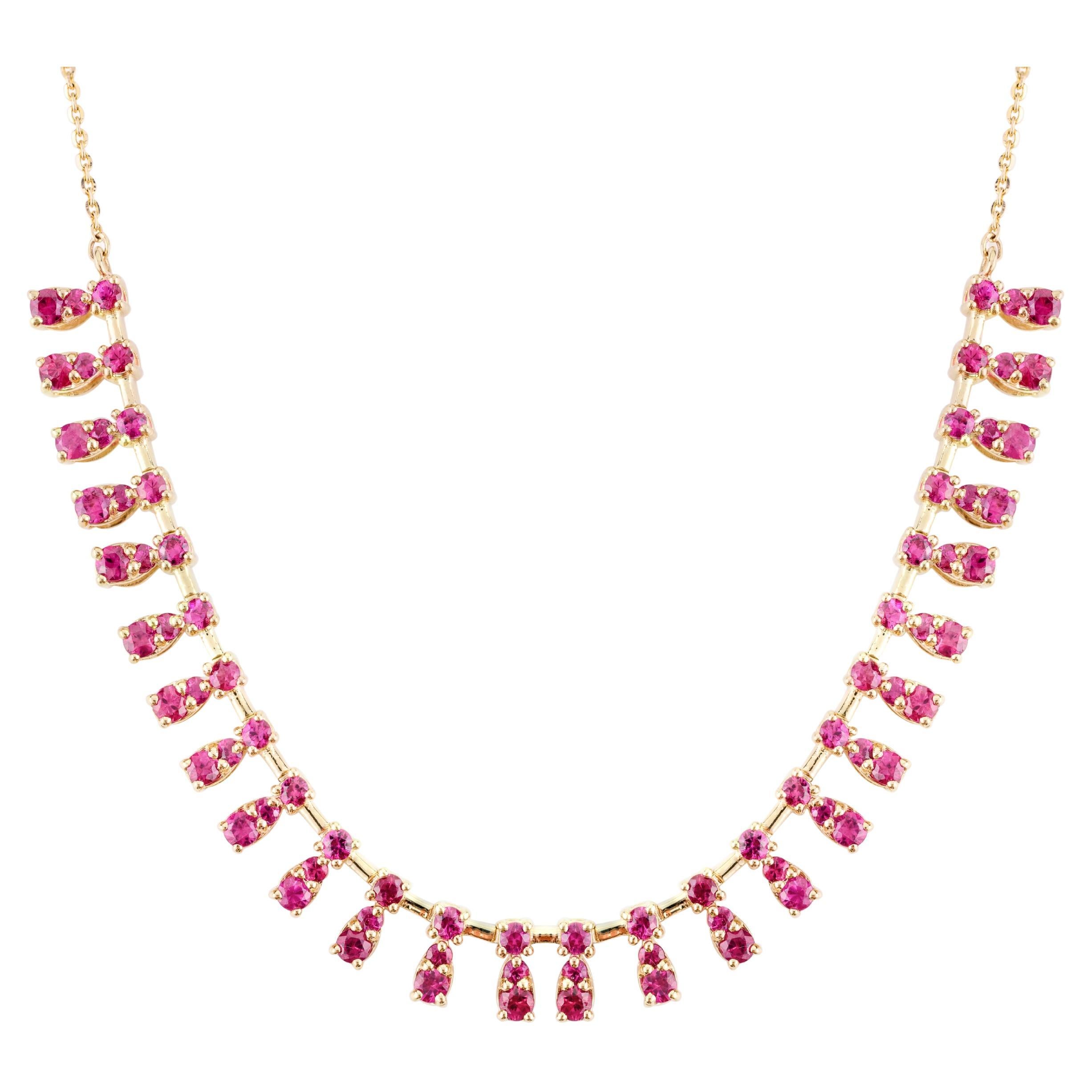 Solid 14k Yellow Gold Unique Fine Ruby Choker Necklace Gift for Wedding