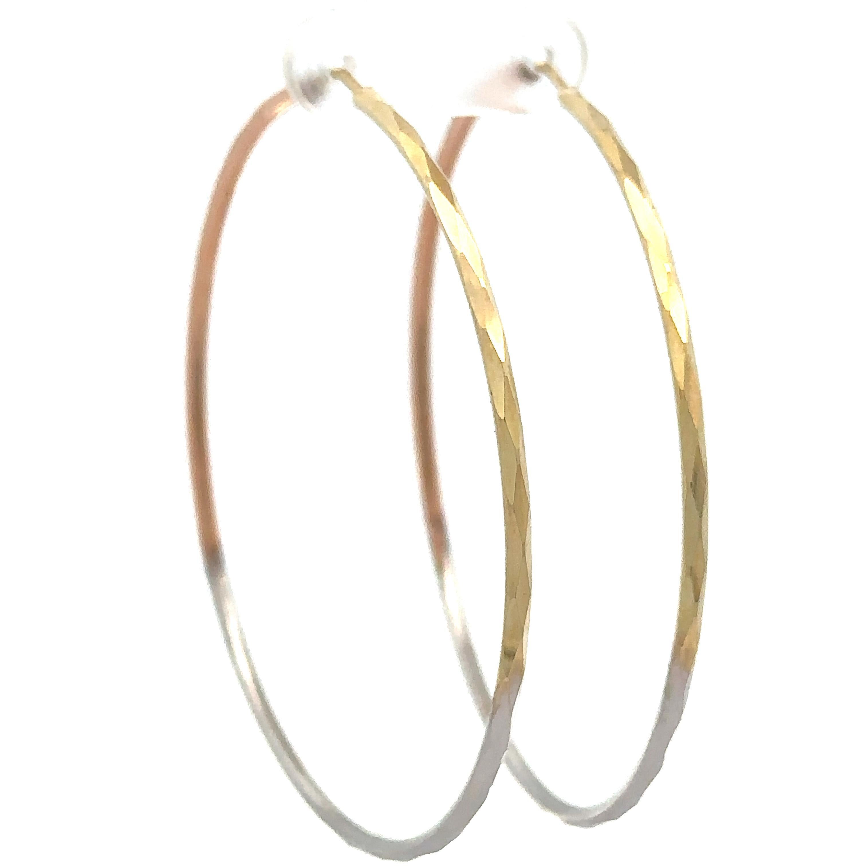 Pendientes de aro de tubo facetado de oro amarillo rosa y blanco macizo de 14k de 58 mm en venta 5