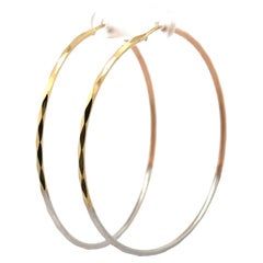 Solid 14k Yellow Rose & White Gold 58mm Large Faceted Tube Hoop Earrings