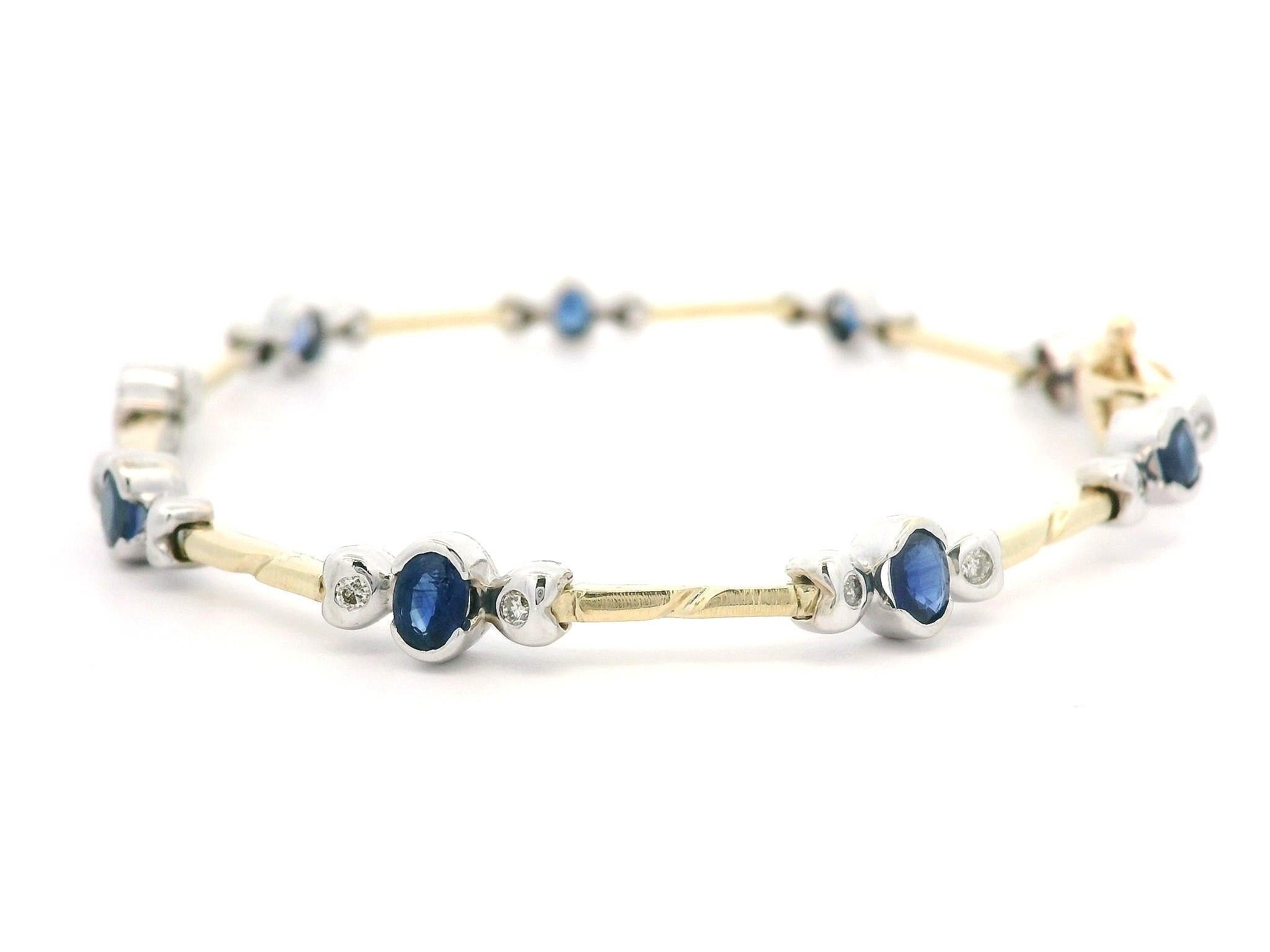 Bracelet à maillons en or jaune et blanc 14k massif 2.43ctw saphir diamant ligne Pour femmes en vente