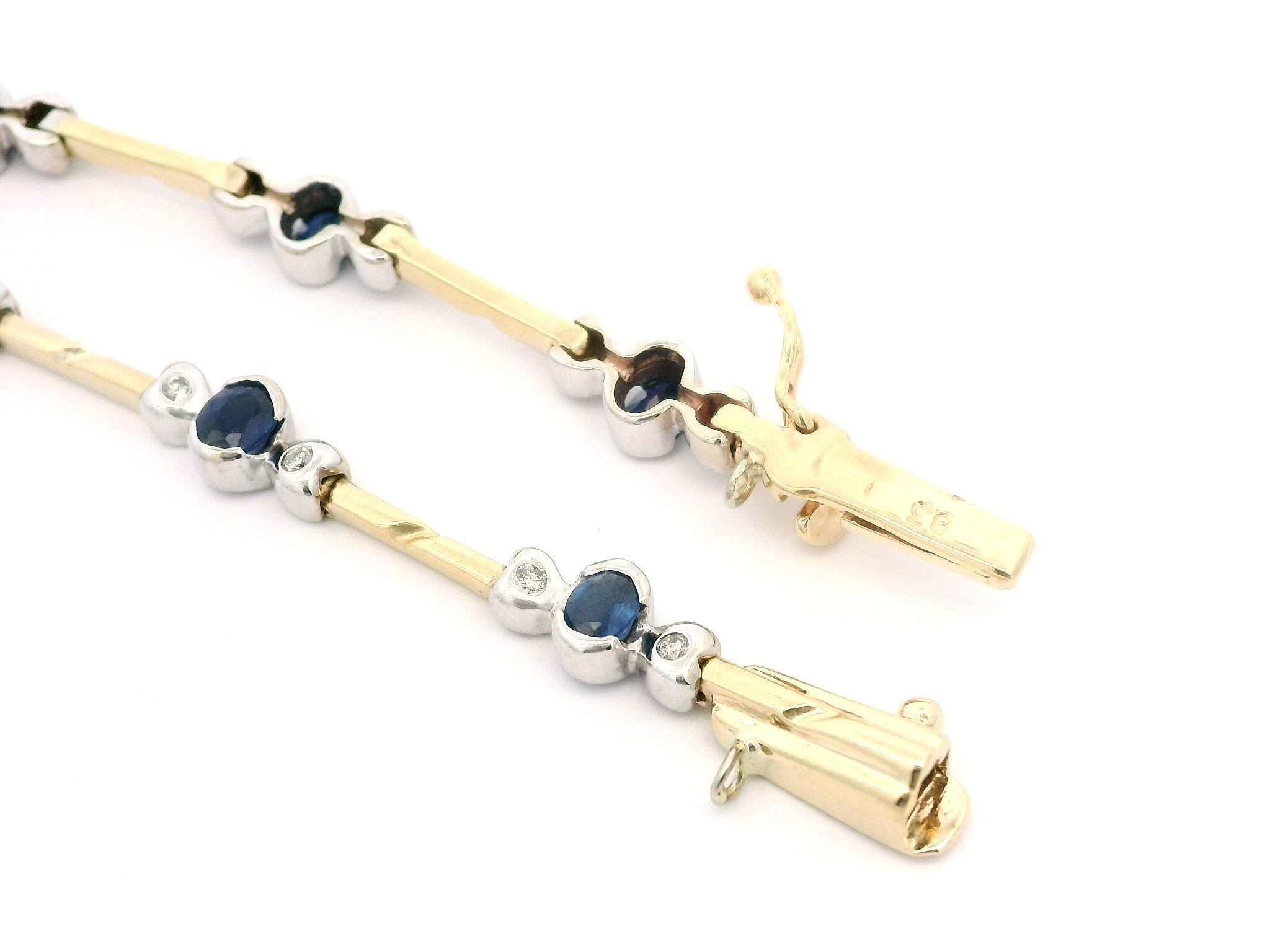 Bracelet à maillons en or jaune et blanc 14k massif 2.43ctw saphir diamant ligne en vente 1