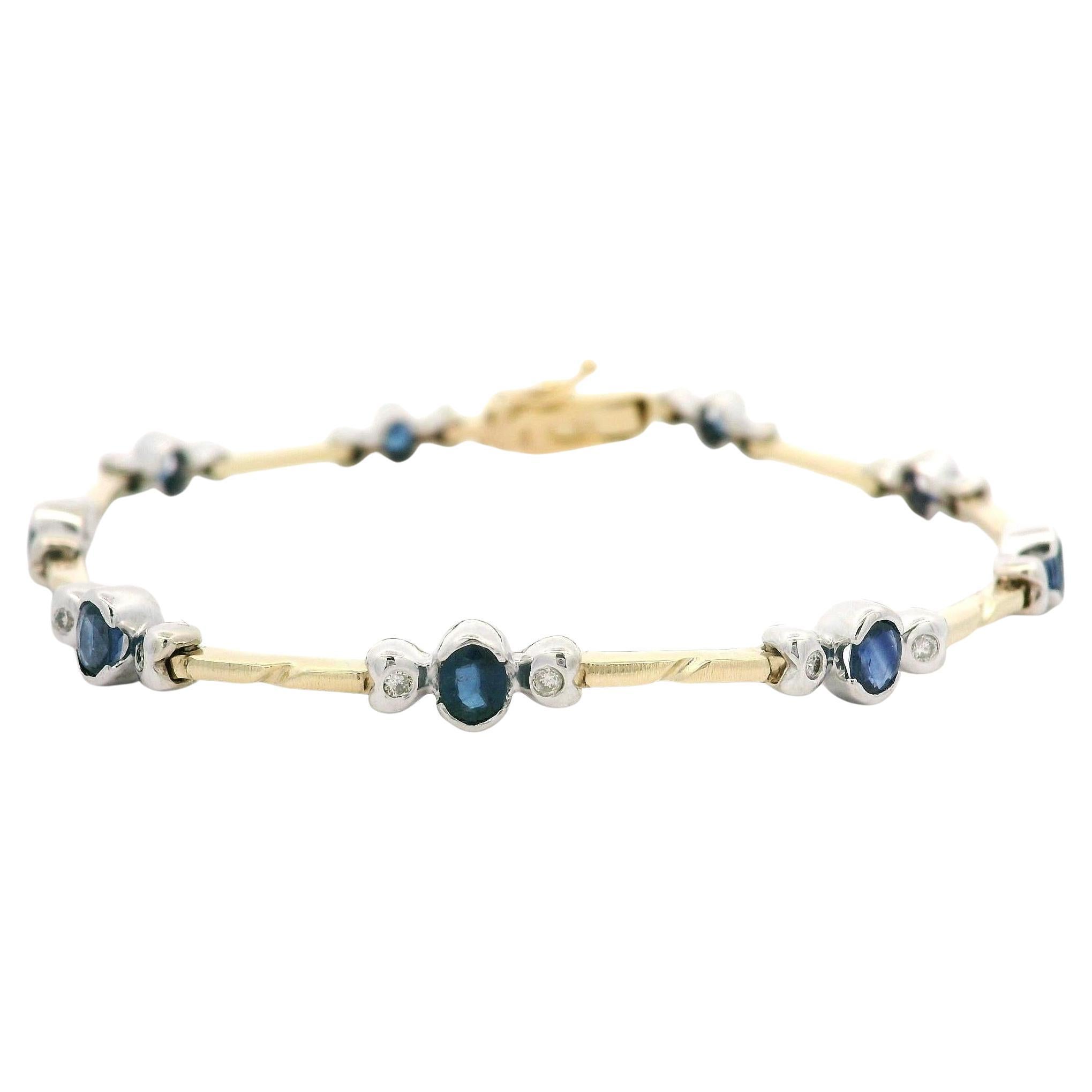 Solide 14k Gelb & Weißgold 2,43ctw Saphir Diamant Linie Link Armband