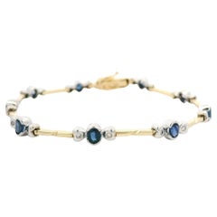 Solid 14k Yellow & White Gold 2.43ctw Sapphire Diamond Line Link Bracelet