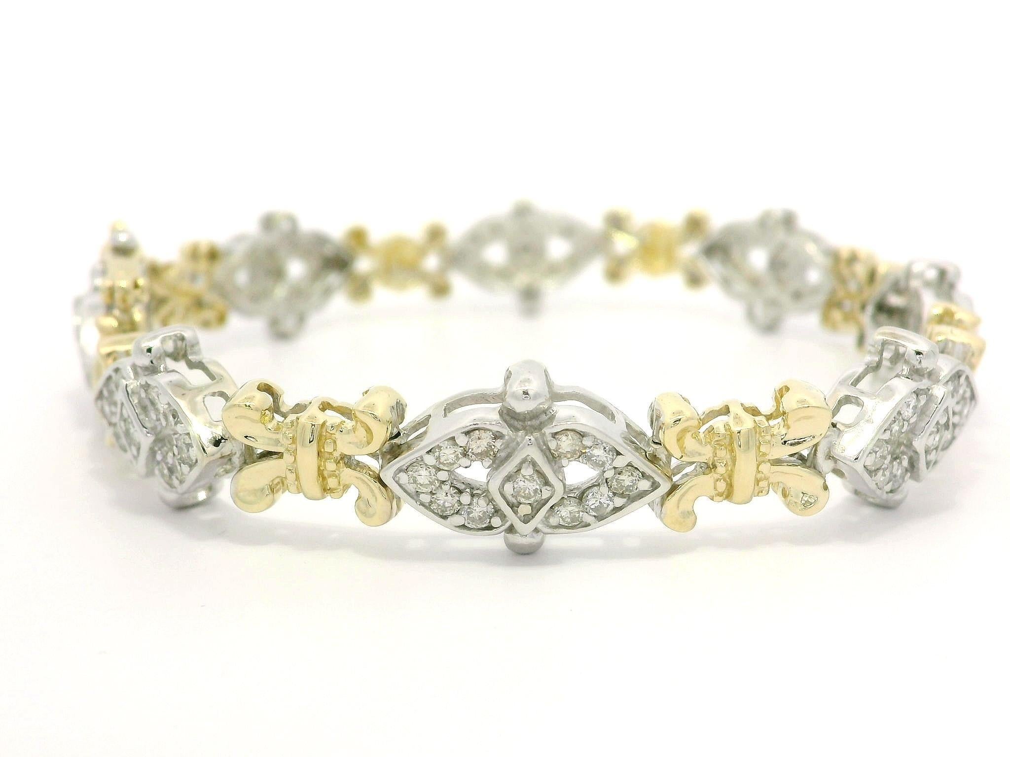 Solid 14k Yellow & White Gold 2ctw Fiery Pave Diamond Link Bracelet In Good Condition For Sale In Montclair, NJ