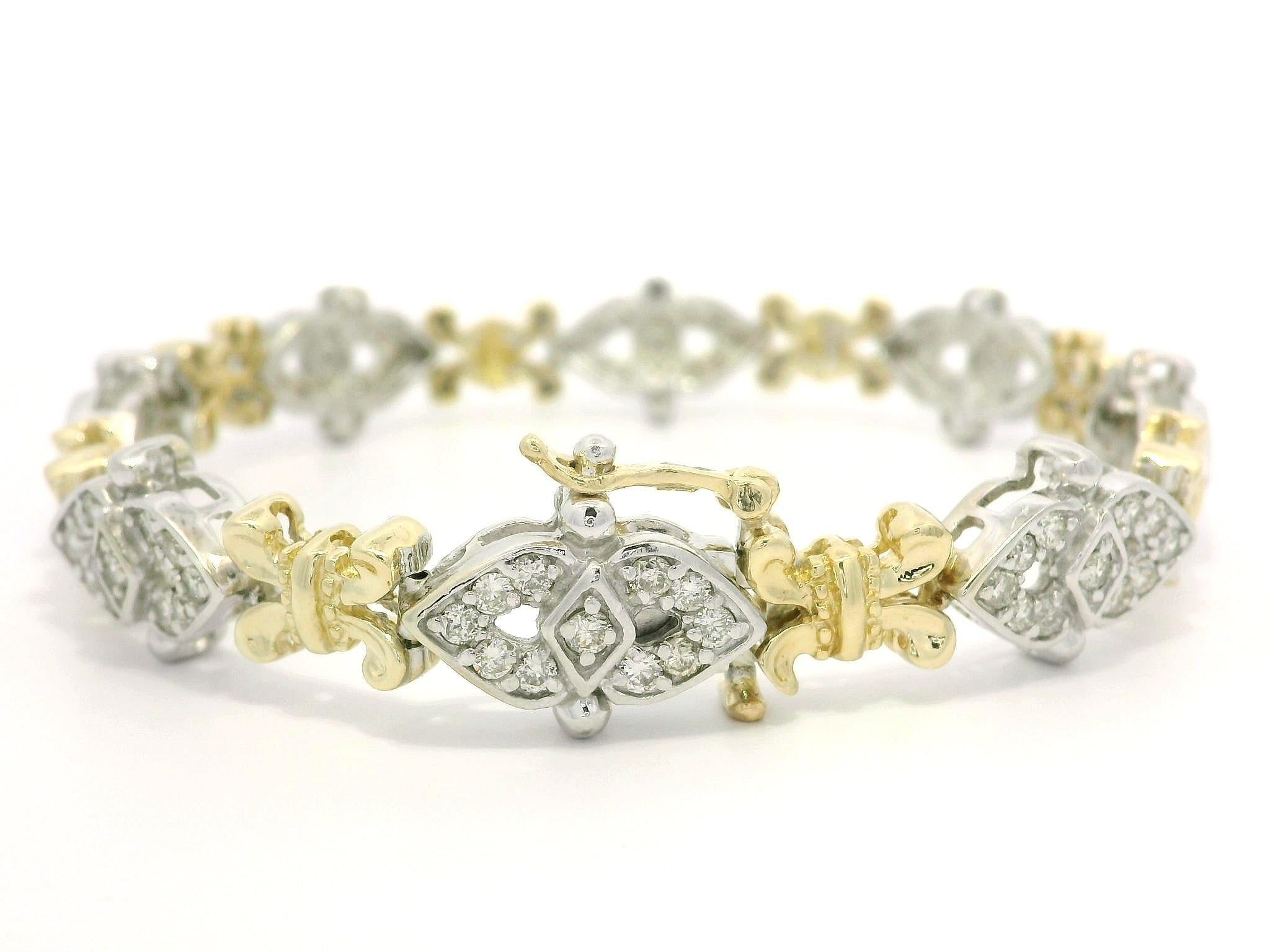 Women's Solid 14k Yellow & White Gold 2ctw Fiery Pave Diamond Link Bracelet For Sale
