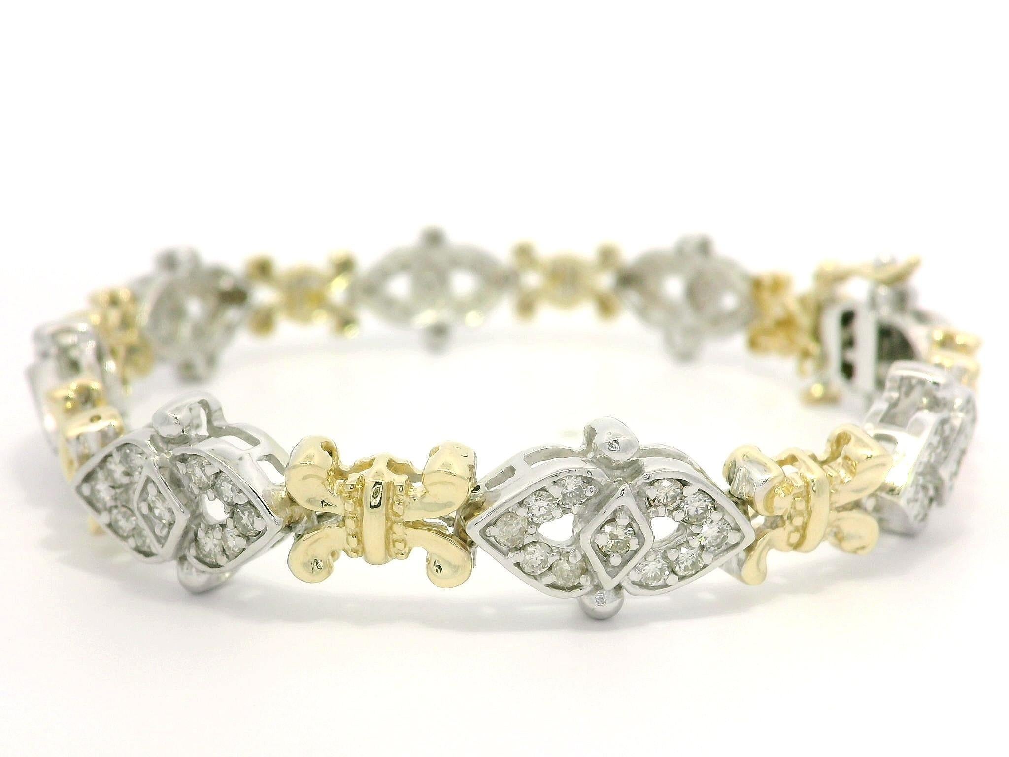 Solid 14k Yellow & White Gold 2ctw Fiery Pave Diamond Link Bracelet For Sale 1