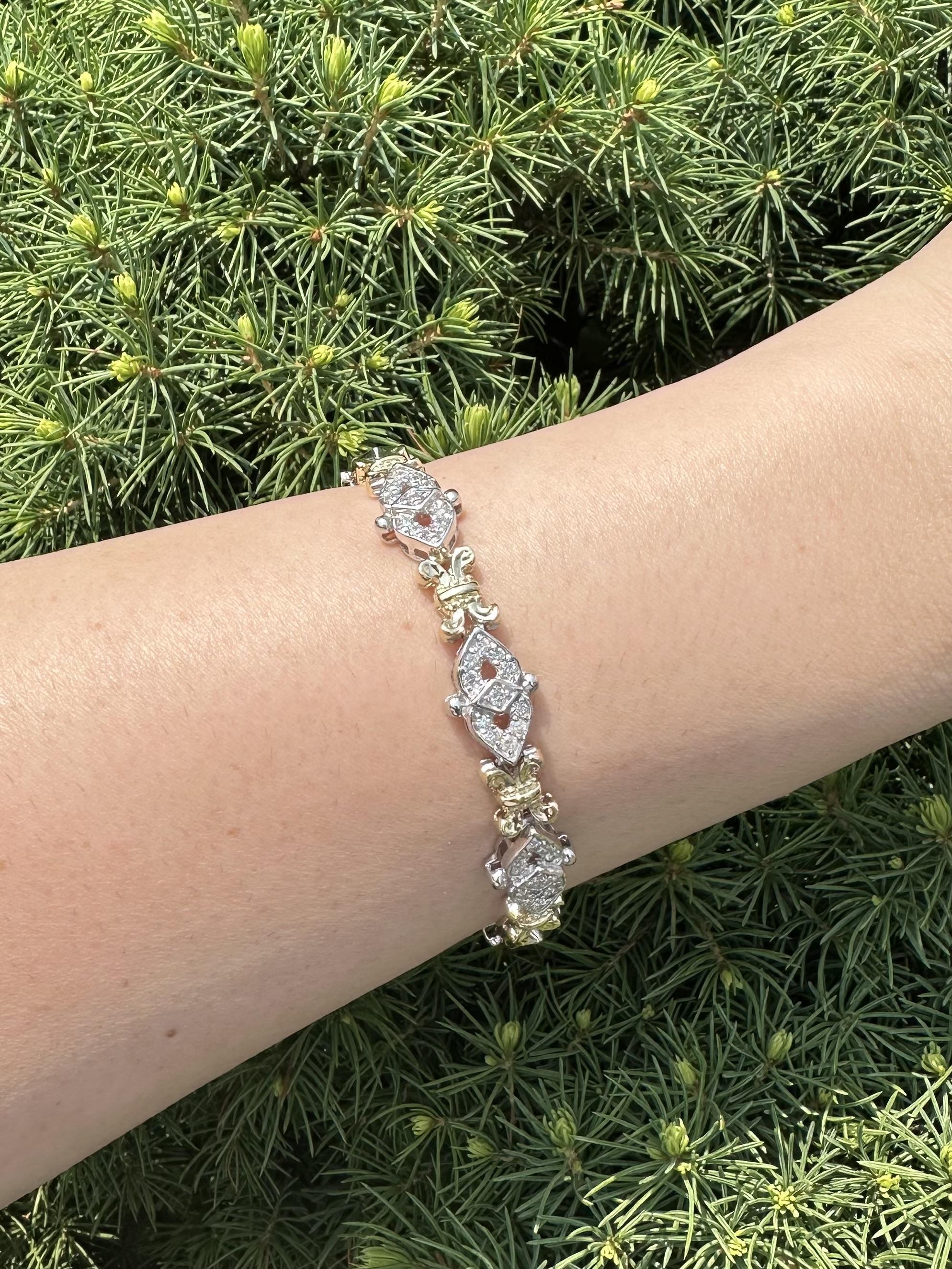 Solid 14k Yellow & White Gold 2ctw Fiery Pave Diamond Link Bracelet For Sale 3